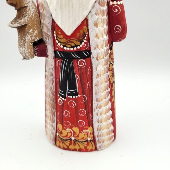 Wood Craved Russian Santa with Staff 7'' Signed Hand Craved Painted - Picture 6 of 10